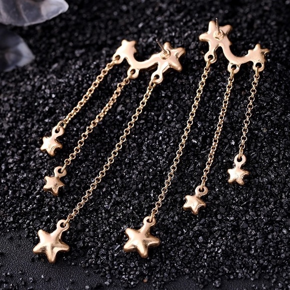 Blue stars drop gold earrings - Picture 2 of 8